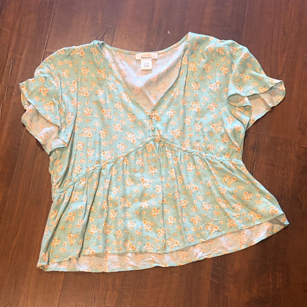URBAN Romantics Mint Green Floral Blouse